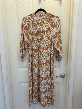Ava Sky Brown and White Floral Button-Front Maxi Dress, XS
